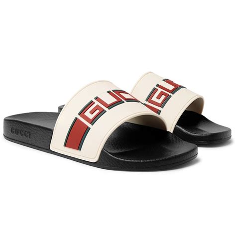 gucci logo-detailed rubber slides men off-white|gucci rubber slides women.